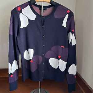 Ann Taylor Navy Blue Floral Cardigan. Size Medium